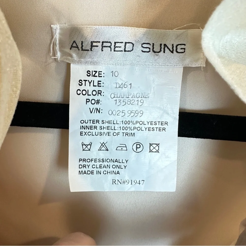 ALFRED‎ SUNG Champagne Ruffled Cocktail Dress w Bow Detail